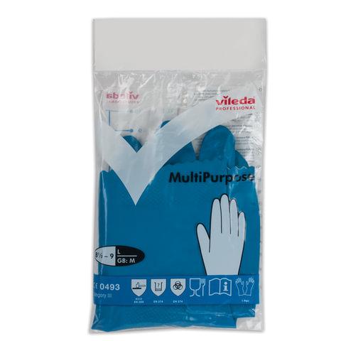 Перчатки VILEDA PROFESSIONAL многоцелевые латексные МНОГОРАЗОВЫЕ х/б напыление, ПРОЧНЫЕ, размер L (большой), синие, 174355