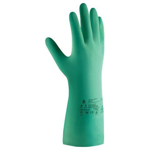 Перчатки нитриловые КЩС JETA SAFETY, хлопчатобумажное напыление, размер 8, M (средний), зеленые, JN711, JN711-08-M
