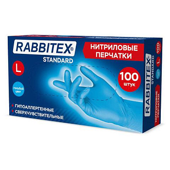 Перчатки нитриловые RABBITEX (РАББИТЕКС) Standard, 50 пар (100 шт.), голубые, размер L (большой), 702153